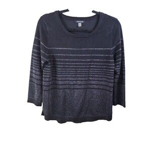 Cable & Gauge Womens M Black Striped 3/4th Sleeve Scoop Neck Sweater